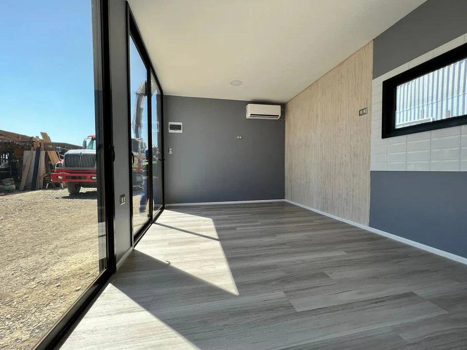 Módulo prefabricado Montes 36 m² – 2 dormitorios, baño y diseño moderno con amplios ventanales